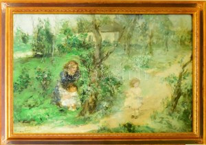 Náray Aurél (1883-1948): Bujócska (játszó gyerekek). Olaj, vászon. Jelezve balra fent...