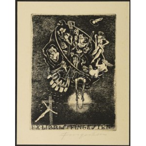Michel Fingesten (1884-1943) grafikusművész erotikus ön-portréja ex libris formájában, a művész saját kezű aláírásával ...
