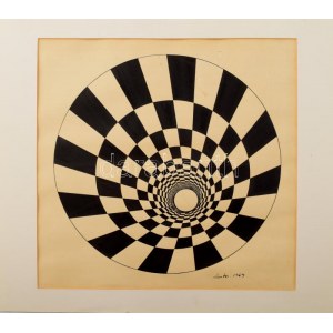 Lantos Ferenc (1929-2014): Op-art kompozíció, 1969. Tus, papír, jelezve jobbra lent, kissé foltos. Paszpartuban...