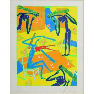 Wahorn András (1953-): Színes társaság (cím nélkül), 1991. Szitanyomat, papír. Jelzett. Számozott (75/100). 23,5x17...