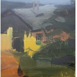 id. Benedek Jenő (1906-1987): Kirándulók (cím nélkül). Olaj, vászon, jelzett. Hátoldalán Képcsarnok Vállalat címkéjével...