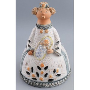 Kiss Roóz Ilona (1920-2010): Anya gyermekével. Mázas kerámia, kézzel festett. Jelzett, hibátlan, m: 31 cm //...
