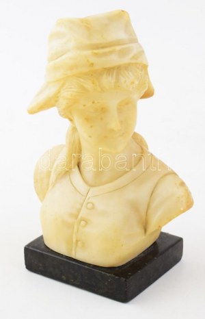 Salvatore Melani (1902-1934): Női büszt kendővel. Márvány, jelzett, márvány, kis kopással. 28 cm. / Salvatore Melani ...