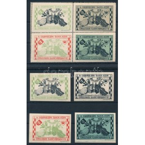 1913 Debrecen sakk-kör 4 db vágott levélzáró + 1 db fogazott négyestömb
