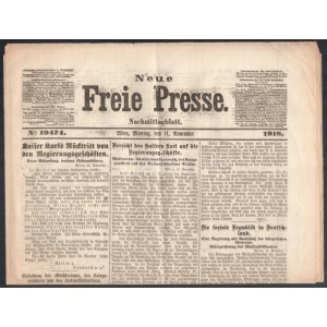 1918 I. Károly császár, magyar király trónról való lemondó nyilatkozata a Neue Freie Presse c. lap november 11...