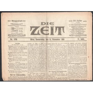 1918 IV. Károly osztrák császár, magyar király magyar trónról való lemondásának híre a Die Zeit c...