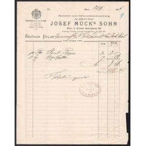 1905 WC papír szállítás számlája a bécsi Habsburg császári udvar részére. Joseph Mück udvari szállítótól ...