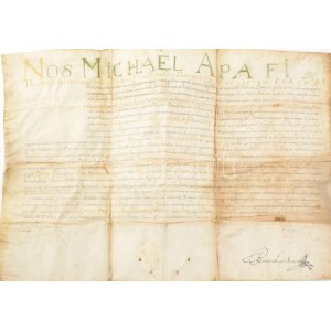 VÉDETT / NO EXPORT! 1684 Apafi Mihály (1632-1690) erdélyi fejedelem címereslevele (Armalis), a kraszna vármegye...