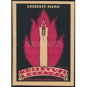 Kónya Zoltán (1891-?): Lagerlöf Selma: Krisztusi legendák (könyvborító terv). Fametszet, papír, jelzett a metszeten...