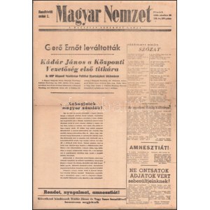 1956. október 26. A Magyar Nemzet rendkívüli 2. száma, 1 p, hajtásnyomokkal, szakadásokkal...