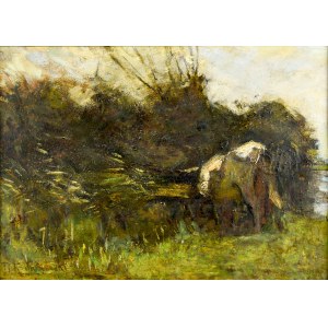Roman Kazimierz KOCHANOWSKI (1857-1945), Paesaggio con mucca, fine del XIX secolo.