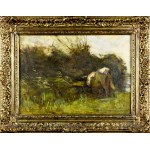 Roman Kazimierz KOCHANOWSKI (1857-1945), Paesaggio con mucca, fine del XIX secolo.