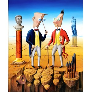 Romuald KUŁAKOWSKI (b. 1958), Meeting of right-angled triangles at the edge of the neoplastic desert under the monument to the sad Pythagoras, 2018