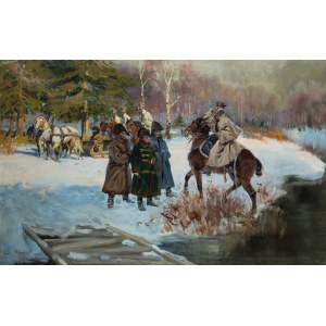 Jerzy Kossak (1886 Kraków - 1955 tamże), Rotmistrz Wąsowicz składający raport przed Napoleonem, 1925 r.