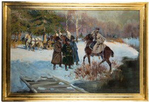 Jerzy Kossak (1886 Kraków - 1955 tamże), Rotmistrz Wąsowicz składający raport przed Napoleonem, 1925 r.