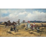Tadeusz Rybkowski (1848 Kielce - 1926 Lwów), Towarzystwo z dworu odwiedzające żeńców, ok. 1880