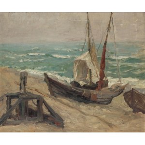 Alfred Nickisch (1872 Biskupice - 1948 Bamberg), Łódki na brzegu, 1913 r.