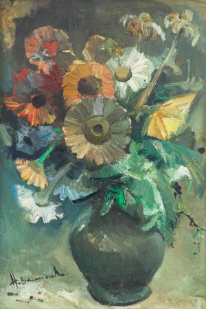 Henryk Baranowski (1932 Starogard Gdański - 2005 Gdynia), Bukiet różnokolorowych kwiatów, 1983 r.