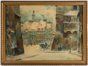 Władysław Chmieliński (1911 Warszawa - 1979 tamże), Widok na rynek z ul. Nowomiejskiej