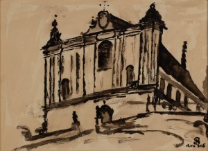 Stanisław Noakowski (1867-1928), Widok na kościół na wzgórzu, 1916 r.