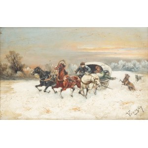 Alfred Steinacker-Viorsky (1838 Oedenburg - 1914 Wiedeń), Para obrazów - Trójkonne sanie