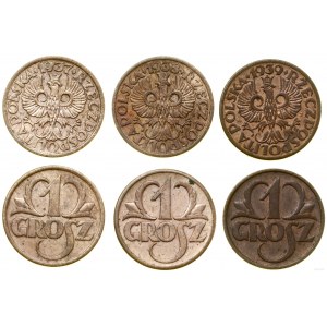 Poľsko, sada: 3 x 1 cent, 1937, 1938, 1939, Varšava