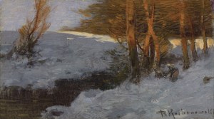 Roman Kochanowski, PEJZAŻ ZIMOWY ZE STRUMIENIEM, po 1900