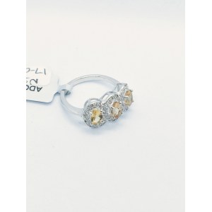 Pierścionek z 3 żółtymi berylami 1.19 ct, 2 diamentami 0.01 ct, srebro 925, certyfikat RocksTV