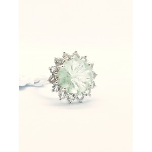 Ring with prasiolite Chantilly Cut 5.94 ct and14 white topazes 1.96 ct, 925 silver, RocksTV certificate