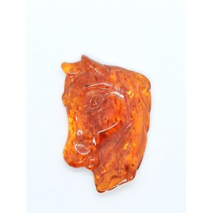Hand-carved horse head figurine made of natural Baltic amber