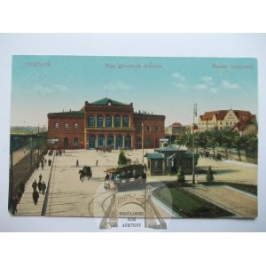 Poznań, Posen, dworzec Główny, tramwaj, ok. 1915