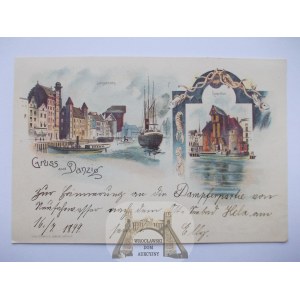 Danzica, litografia, Gru, Motlawa, 1899