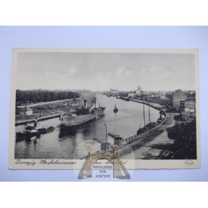 Danzica, Porto Nuovo, Neufahrwasser, panorama, navi, 1935 ca.