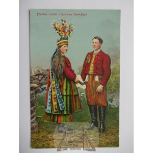 Łowicz, typy ludowe, państwo młodzi, ok. 1915
