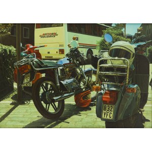 Andrzej Adam Sadowski (1946 Łódź - 2016 ), Bonn - motorcycle parking lot - Kreidler, 1990