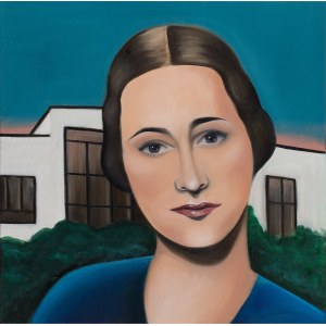 Magdalena Stoch (b. 1994, Zakopane), Irena against the background of the Glass House, 2024