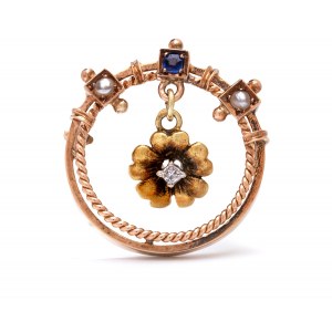 Brooch with sapphire, pearls and diamond circa mid-20th century.