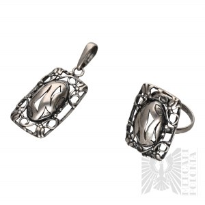 Silver (0.925) Ring &amp; Pendant Set with Soft Openwork Forms