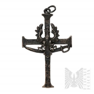 Srebro (0.875) - Biżuteria Patriotyczna - Krzyż z Orłem w Koronie na Szabli “Honor Cnota Ojczyzna”