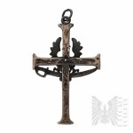 Srebro (0.875) - Biżuteria Patriotyczna - Krzyż z Orłem w Koronie na Szabli “Honor Cnota Ojczyzna”