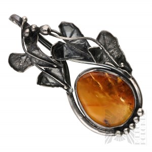 Silver (0.925) Floristic Pendant with Amber - Gdansk, Poland