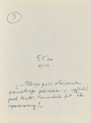 Gwidon MIKLASZEWSKI (1912-1999), Policja prosi właściciela granatowego poloneza o wyjście przed teatr. Samochód jest źle zaparkowany!..