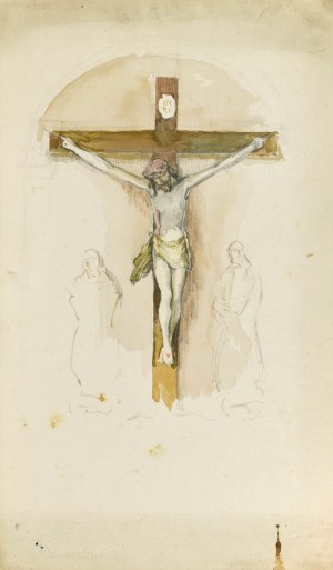 Józef PIENIĄŻEK (1888-1953), Wnętrze kościoła z Chrystusem na krzyżu