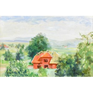 Irena WEISS - ANERI (1888-1981), Kalwaria - Pejzaż z budowanym domem, ok. 1970