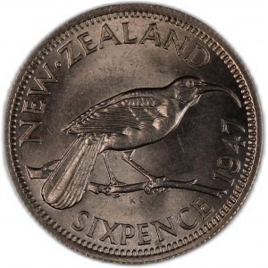 New Zealand 6 Pence 1947