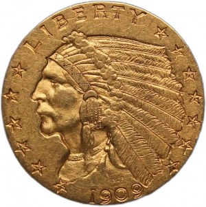 United States 2 1/2 Dollars 1909 Gold