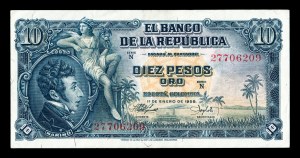 Colombia Bogota 10 Pesos 1958