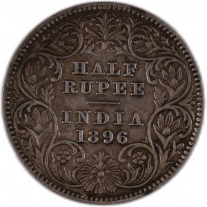 India British 1/2 Rupee 1896 C Silver