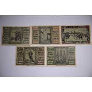 Poland Glogow Lot of 5 Notgelds 10/25/50/75 Pfennig & 1 Mark 1920