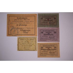 Poland Chorzow Lot of 5 Notgelds 10/25/25/25/50 Pfennig 1916-17